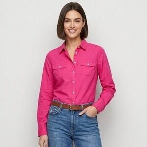 Tommy Hilfiger Button Up Shirt Womens Large Pink Cotton Long Sleeve Utility Work